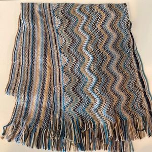 Missoni ZigZag Wool Scarf blues, tans & golds 6ftx15in